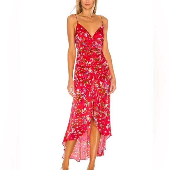 Sau Lee Sofia dress in Red Floral Slip Women’s size 00 Midi Wedding Cocktail - Picture 3 of 6